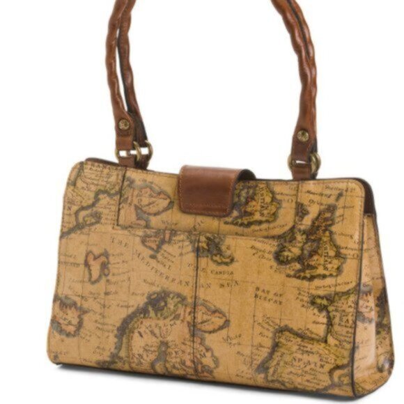 Patricia Nash Rienzo Leather European Map Shoulder Handbag Satchel Tan - Picture 16 of 16